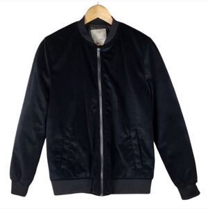 Zara Boy Velveteen Zip Front Bomber Jacket Black Size 13/14